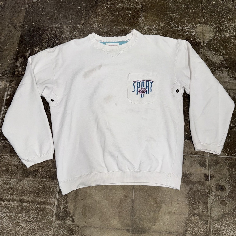 Vintage Dockers Sport Crewneck Sweatshirt Men's Size XL White Chest Pocket 90s